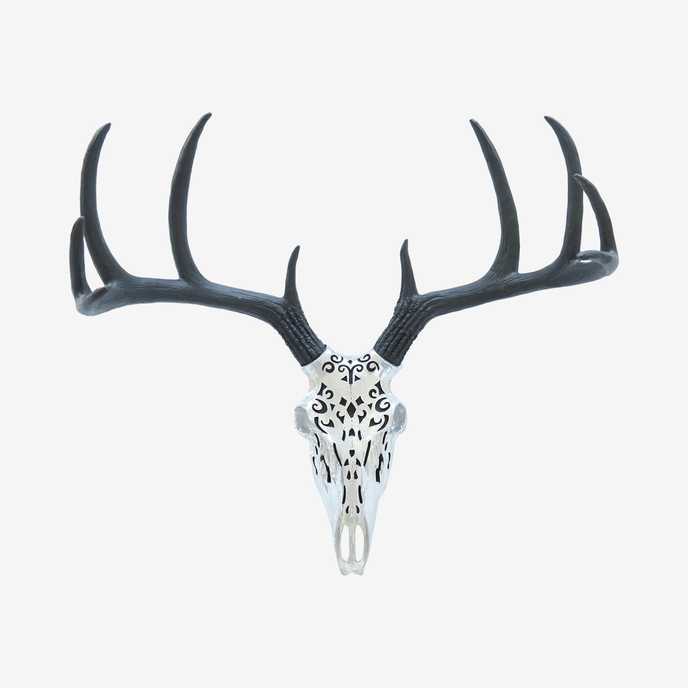 Near and Deer Faux Taxidermy Native American Carving Deer Skull Wall Mount Black//Gold